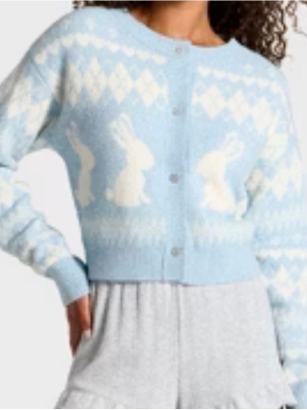 wild fable Light Blue Bunny Jacquard Cropped Cardigan